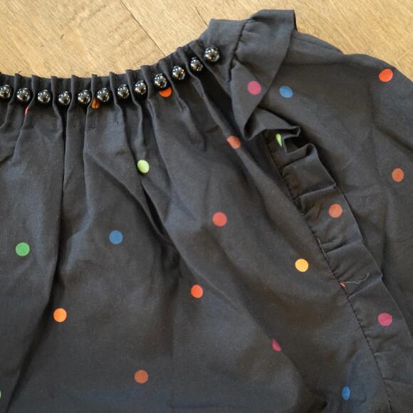 FARM Rio Black Dots Blouse size XS with beaded neckline Cotton Silk Blend - Picture 3 of 10